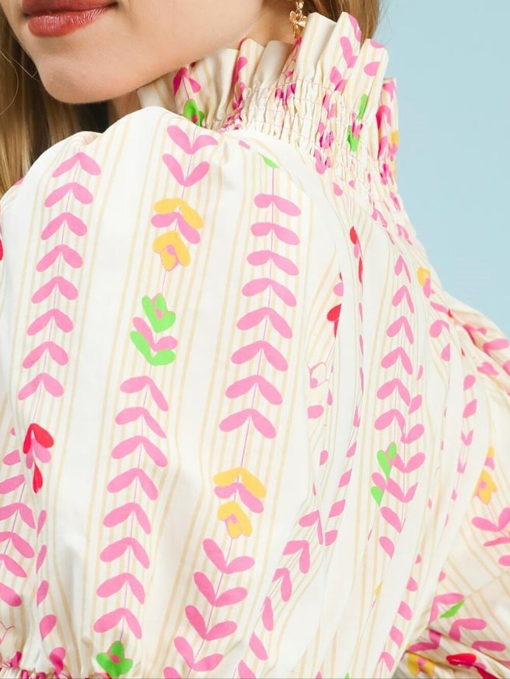 Umgee Cream Mix Floral Stripe Midi Dress - Pink & Green - Picture 6 of 7